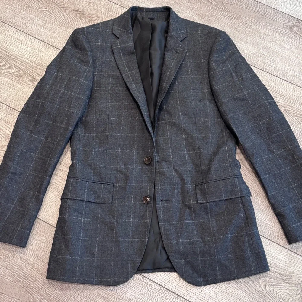 J.Crew Thompson Blazer Mens 36R Grey Windowpane Wool Blend Sport Coat AB947